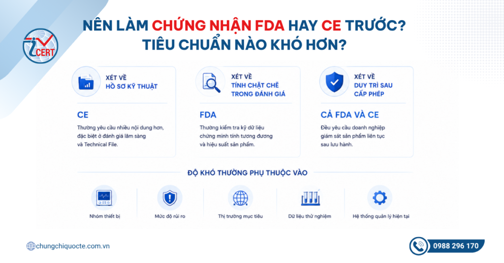 Nên làm chứng nhận FDA hay CE trước? Tiêu chuẩn nào khó hơn?